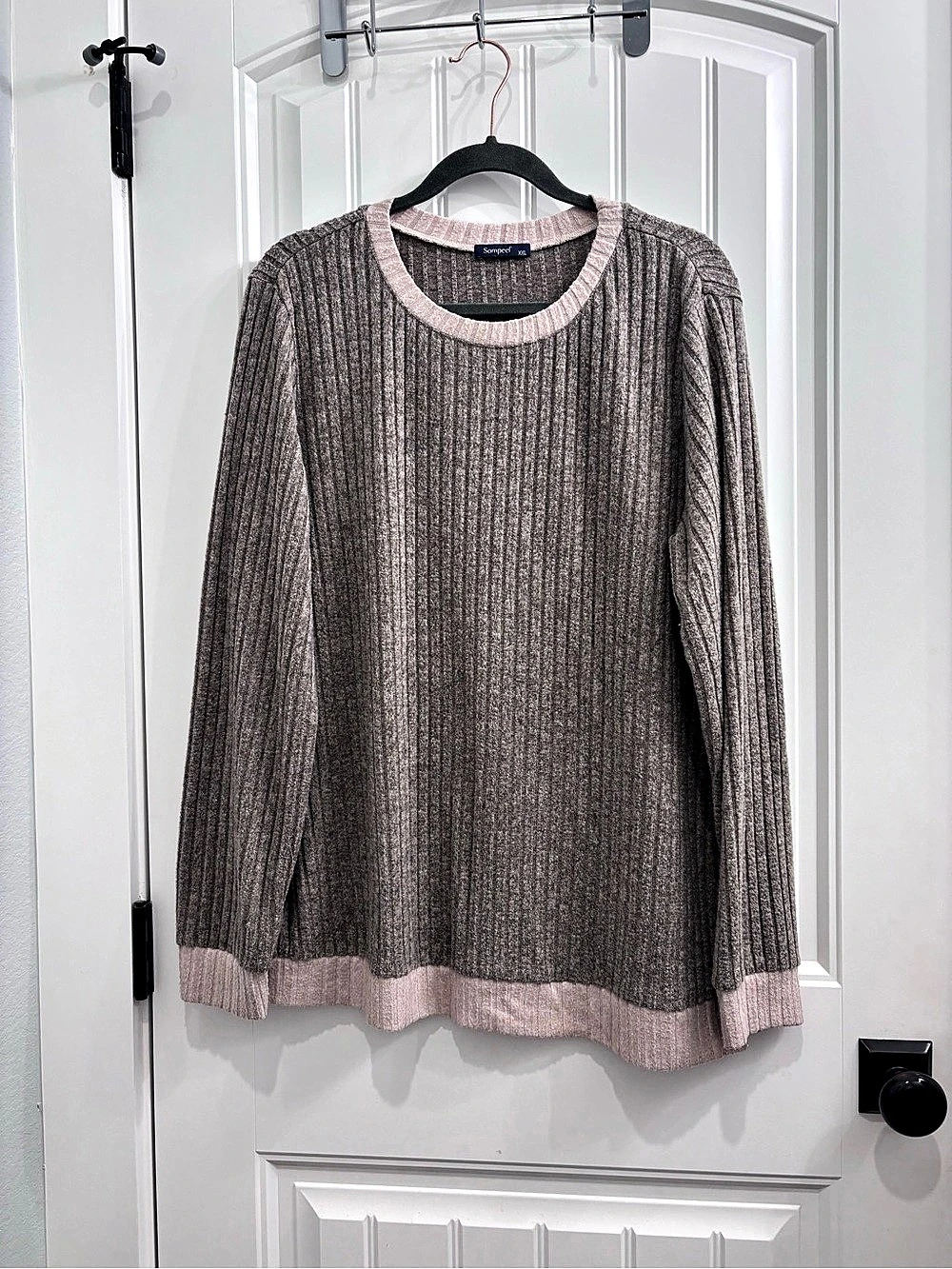 Sampeel Ribbed Crewneck Sweater in Brown & Beige Size XXL